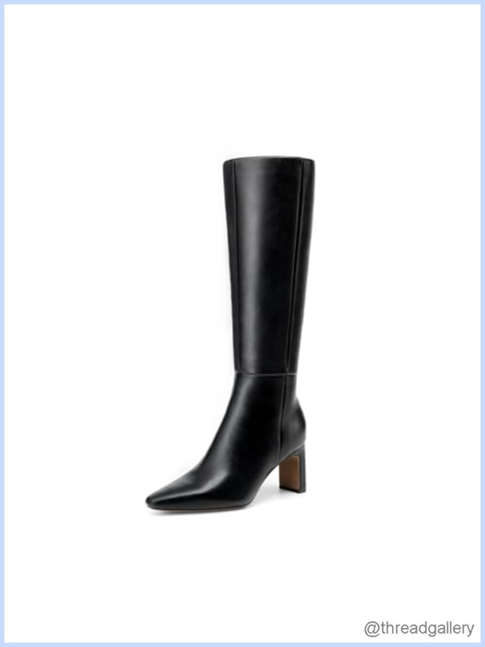 Chunky Heel Knee High Faux Leather Boots Square Toe Side Zip